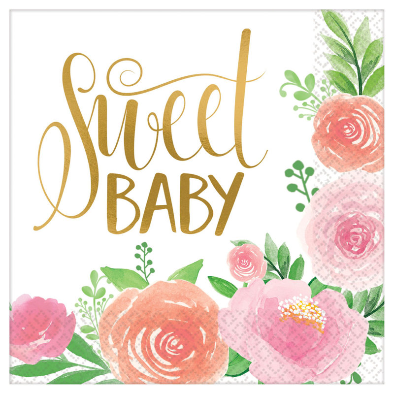 Amscan Floral Baby Shower Lunch 6.5" Paper Disposable Napkins & Reviews